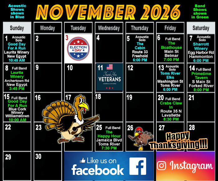 November Live Music in Ocean Monmouth County NJ New Year