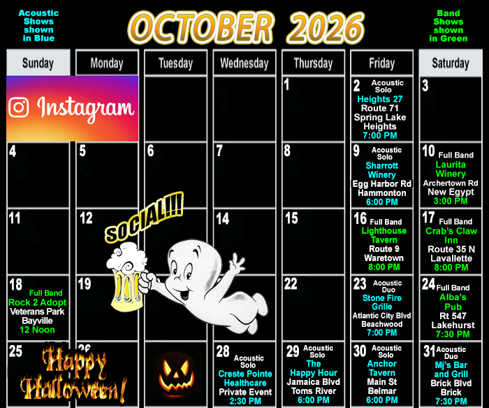 October Live Music in Ocean Monmouth County NJ